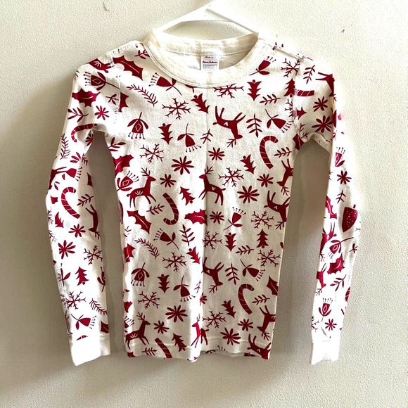Hanna Andersson pajama long john top cream red reindeer 140 - Picture 1 of 8